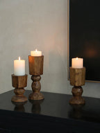 Hand-Carved Solid Wood Candle Holder Collection