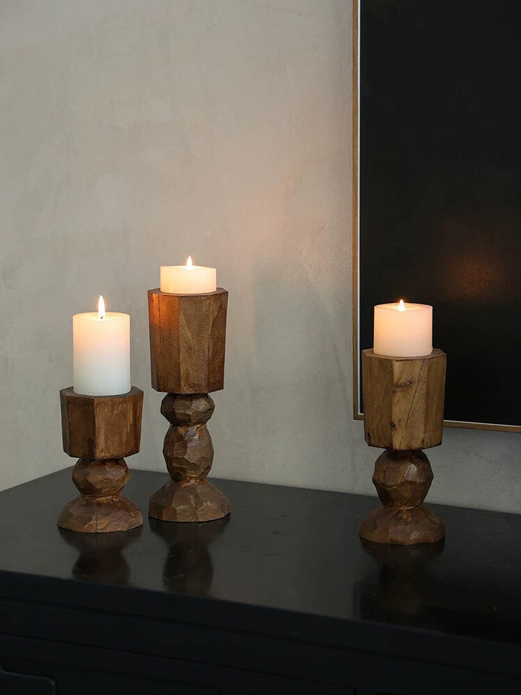 Hand-Carved Solid Wood Candle Holder Collection