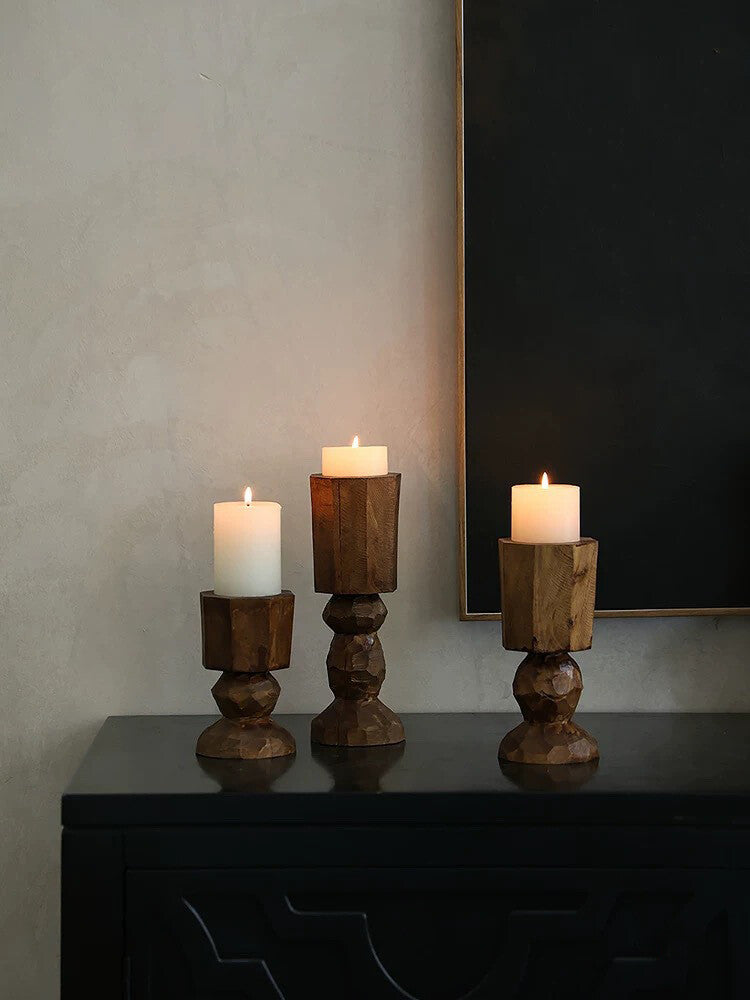 Hand-Carved Solid Wood Candle Holder Collection
