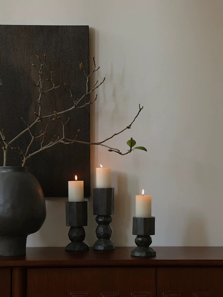 Hand-Carved Solid Wood Candle Holder Collection