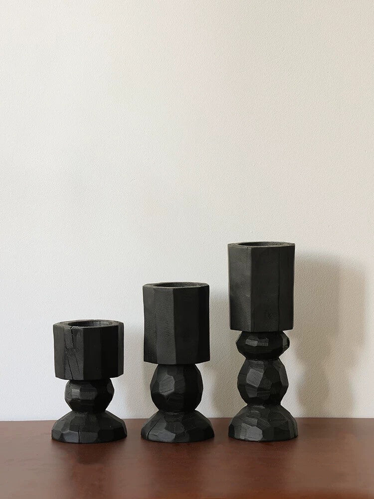 Hand-Carved Solid Wood Candle Holder Collection