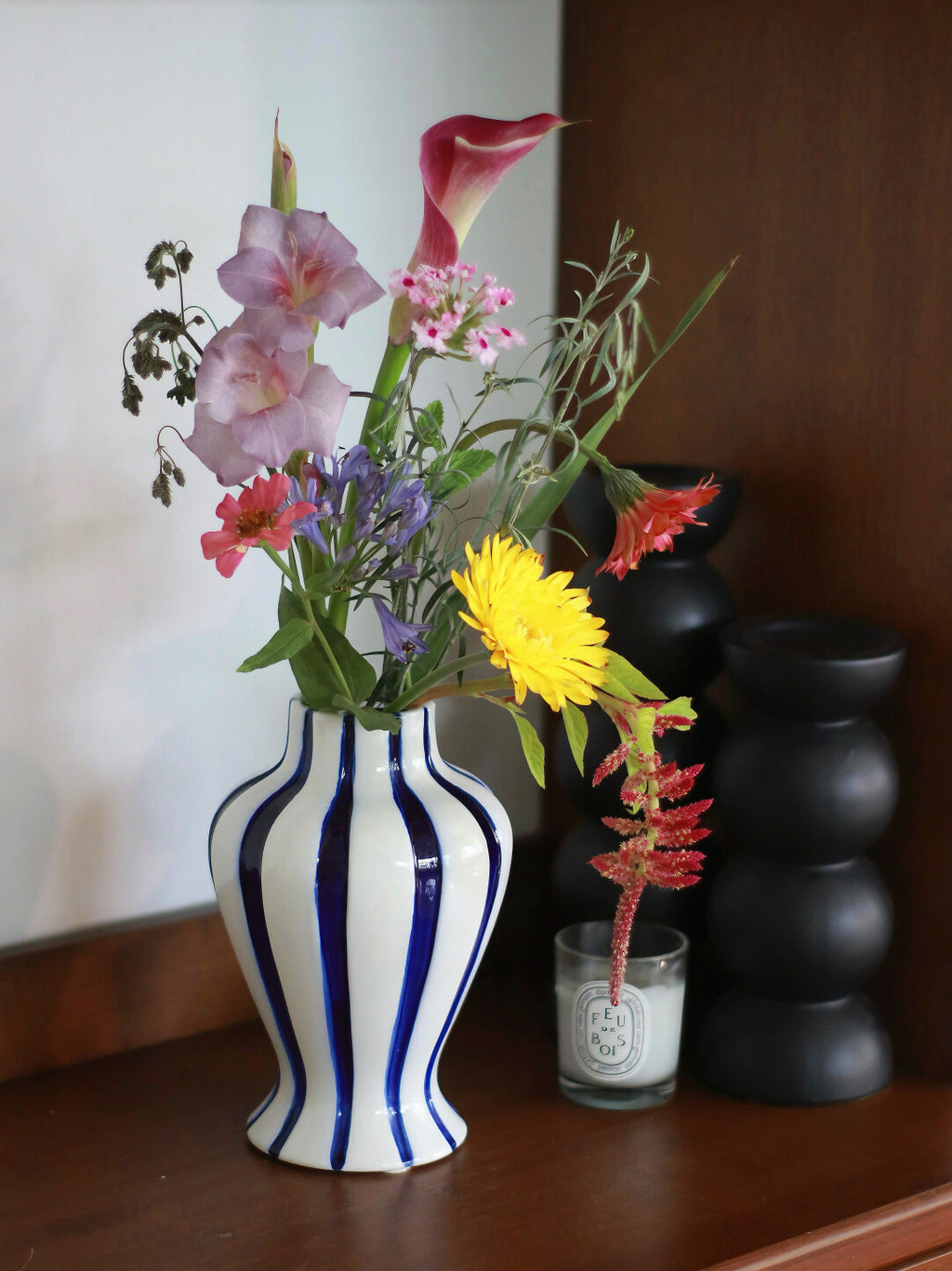Hand-Painted Blue Stripe Ceramic Decorative Vase