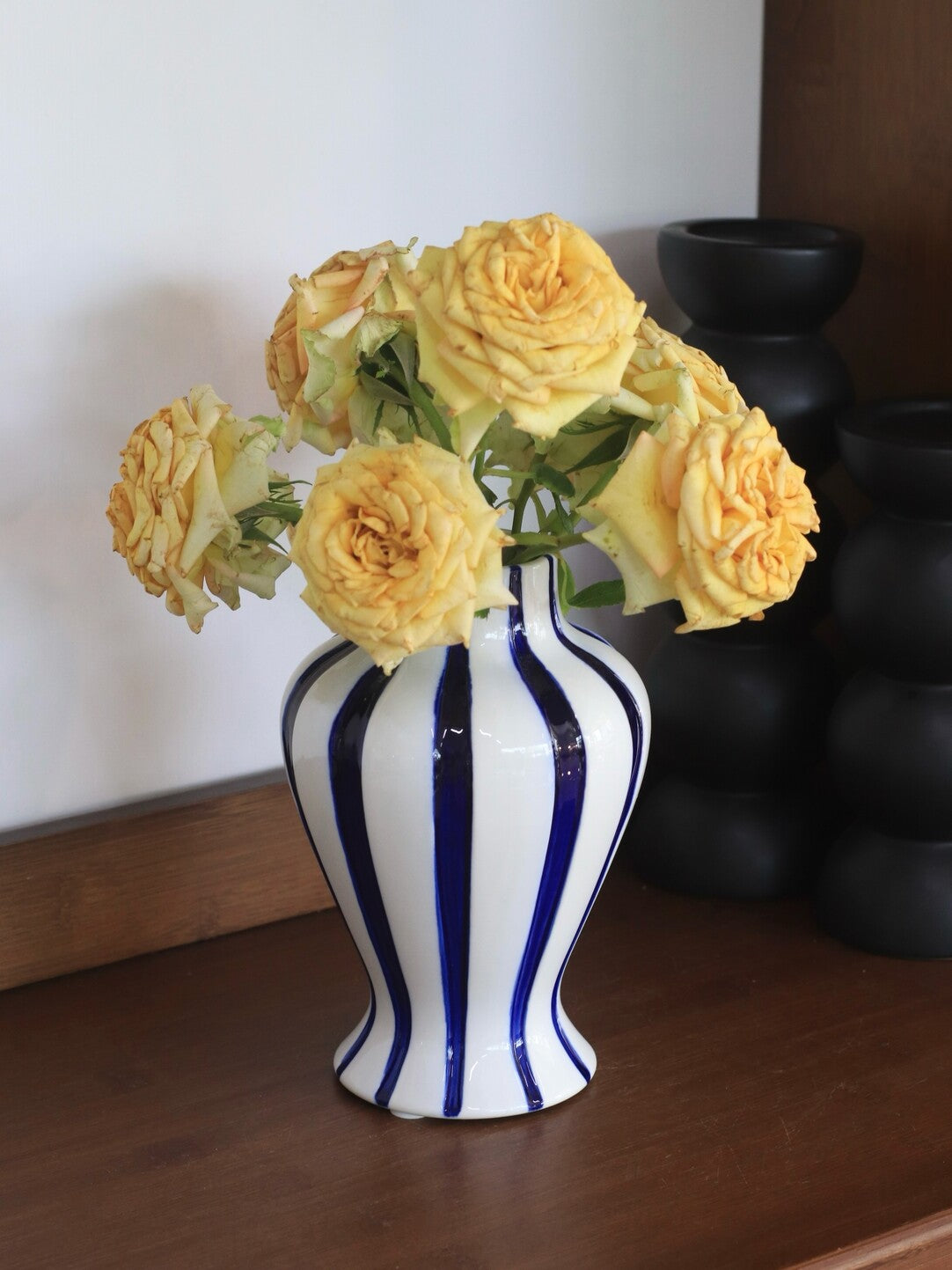 Hand-Painted Blue Stripe Ceramic Decorative Vase