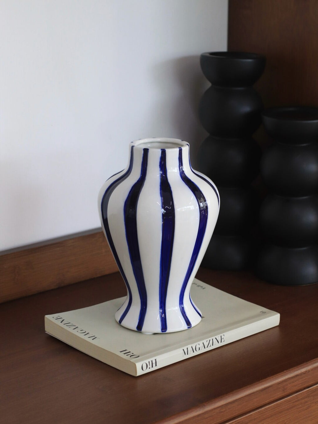 Hand-Painted Blue Stripe Ceramic Decorative Vase