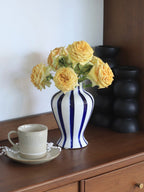 Hand-Painted Blue Stripe Ceramic Decorative Vase