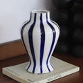 Hand-Painted Blue Stripe Ceramic Decorative Vase