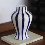 Hand-Painted Blue Stripe Ceramic Decorative Vase