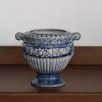 Vintage Blue Floral Ceramic Pitcher Vase