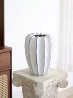 Blue Stripe Fluted Ceramic Floor Vase