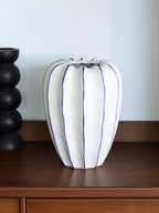Blue Stripe Fluted Ceramic Floor Vase