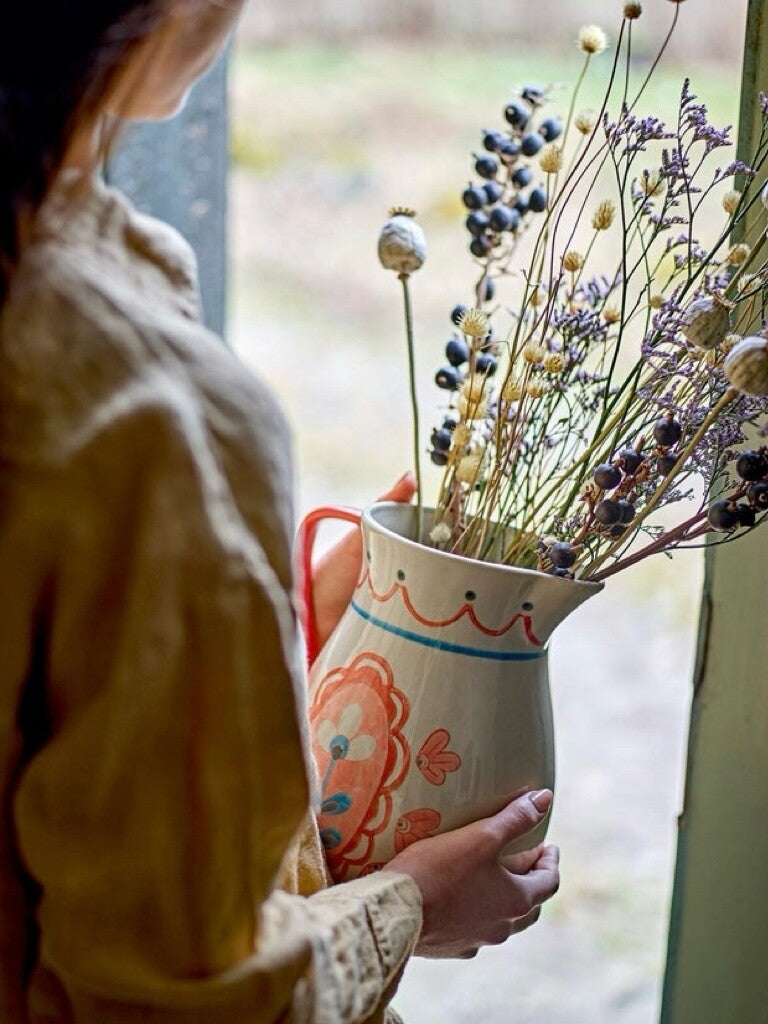 Hand-Painted Floral Ceramic Pitcher Vase