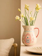 Hand-Painted Floral Ceramic Pitcher Vase